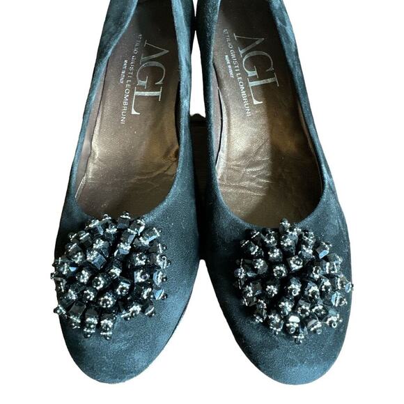 AGL Black Suede Beaded Formal Block Round Toe Pump Heel 41/9.5 - Picture 5 of 8